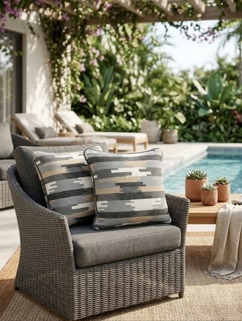 Outdoor Gray Woven Accent Pillow Set (2) 16x16